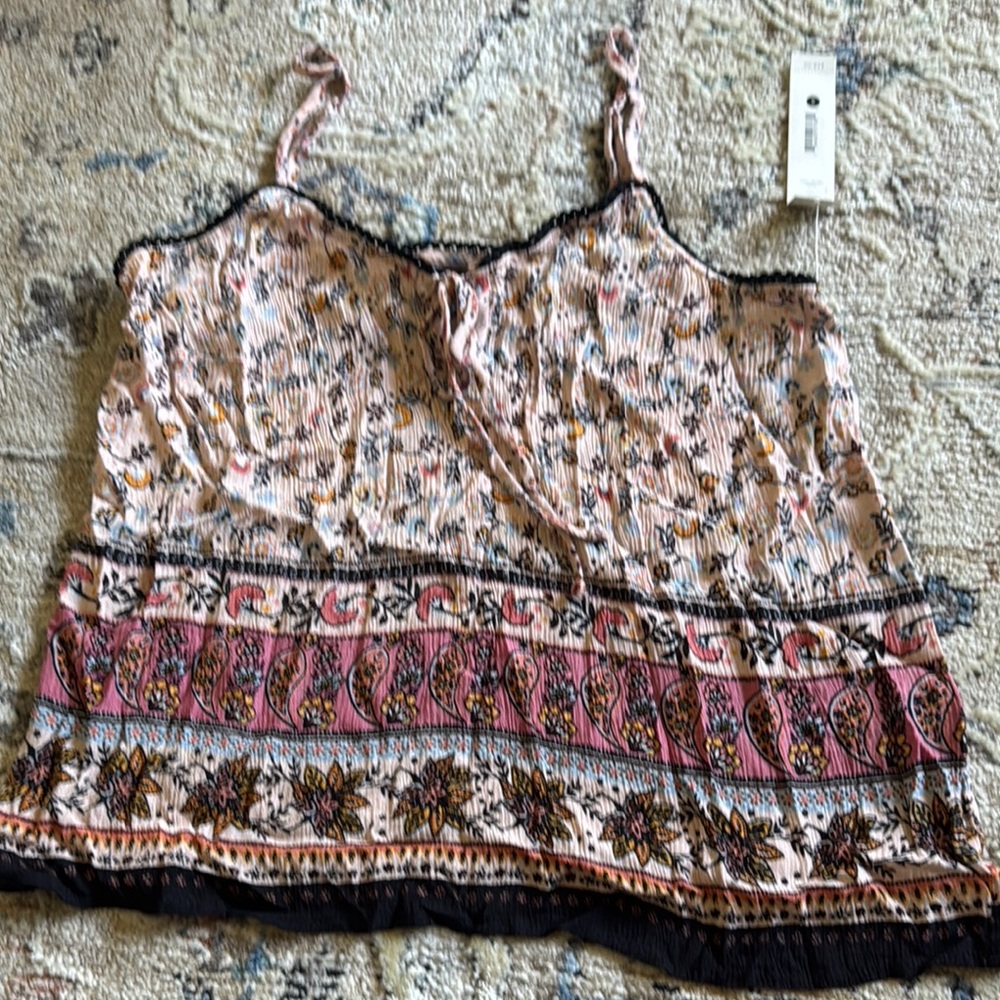 Aqua Cream and Brown Tie Front Camisole